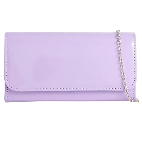 fi9® Bolso de mano liso de charol para boda, fiesta, graduación, noche, bolso de mano, Lila, medium