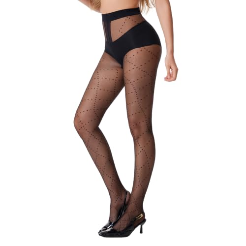 Image of Patterned Tights for Women High Waist Pantyhose Black Sheer Stockings 15D