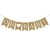 Shimmer Anna Shine Oh Baby Burlap Banner for Baby Shower Decorations and Gender Reveal Party