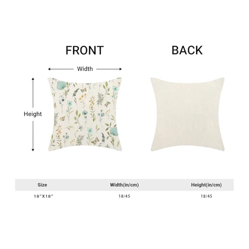 Image of Spring Pillow Covers 18x18 Inch Set of 2, Aqua Teal Sage Green Wild Flower Throw Pillows Case,Colorful Seasonal Floral Plant Outdoor Decorative Farmhouse Decor Cushion Covers for Sofa Bed Couch