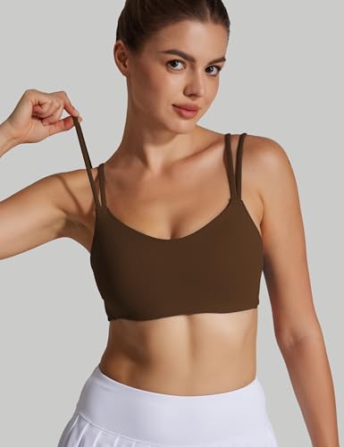 Image of Yoga Sports Workout Bras for Women Seamless Molded Cup Spaghetti Double Strap Bra Wirefree Scoop Neck Tank Top Bras