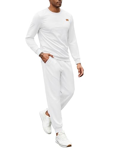 COOFANDY Mens Tracksuit 2 Piece Set Crewneck Sweatsuits Jogging Suit Sets Long Sleeve Jacquard Pullover Shirt Outfits