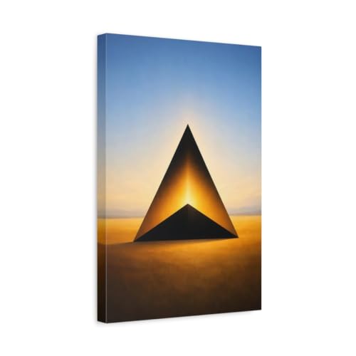 Tableau pyramide géométrique abstraite or et bleu - Toile 30x45 cm pour salon