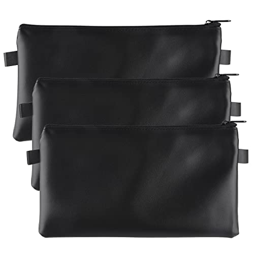 LALAGO 3 Stück Geldbeutel Geldtasche, Geldtaschen Banktasche, PU Dokumententasche mit Reißverschluss, Zipper Beutel, Kosmetiktasche Schwarz Cover