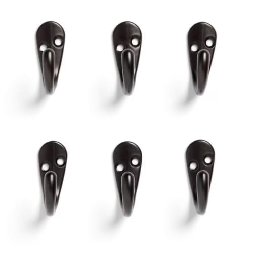 BRINTHO Bronze Finish Metal Hooks, General Purpose Wall Hooks for Hanging Towels, Coats, and Accessories, Simple Storage Hooks, 6 Pack