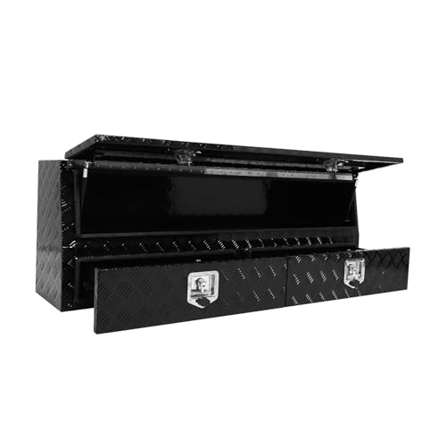 Wibq Lois BeoneYuu Black Heavy-duty Aluminum Contractor Top Side Tool Boxes with Two Lower Drawers, 60''X13.3''X21''