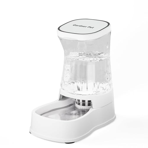 Gardner Pet 3.85L Dispenser Acqua Gatti, Dispenser Acqua Cani con Ciotola in Plastica, GravitÀ Abbeveratoio per Cani Non è Richiesta ElettricitÀ, Senza BPA, Bianco