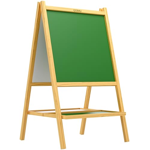 Image of GOSHU 5 Ft. Double Sided Wooden Easel Stand Whiteboard and Chalkboard for Adults, A-Type Foldable Writing Board with Tray for Classroom, Office, Coaching and Home Use (Adults, Pack of 1)