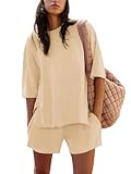 COCCKO 2 Piece Sets For Women Summer Lounge Set Oversized Shirts Biker Shorts Matching Airport Travel Outfit