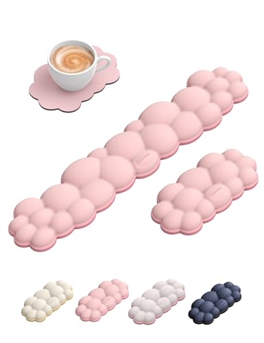 Wrist Rest for Keyboard and Mouse, Computer Ergonomic Wrist Support Pad, Soft Memory Foam Arm Cushion for Desk, Palm Hand Office Laptop Typing-Pink