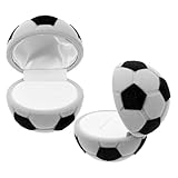 GOOHOCHY Caja para Anillos de Boda de Terciopelo Diseño de Balón de Fútbol, Pequeña Caja de Viaje para Joyas, Set de 2 Piezas en Gris Detalles Negros, Adecuado para Ceremonias y Regalos