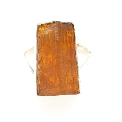 Natural Orange Kyanite 925 Solid Sterling Silver Ring Size 7.75