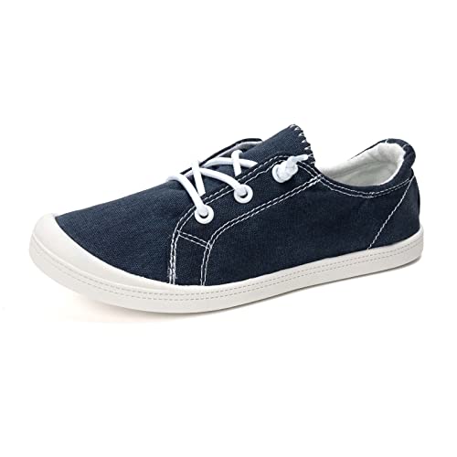 Image of FUNKYMONKEY Slip-On Canvas Sneakers for Women, Comfortable Lightweight Lace-Up Flat Casual Tennis Shoes Breathable Walking Shoes for Everyday Wear