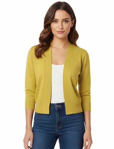 Image of Allsense Women's 3 /4 Sleeve Cropped Shrug Cardigan | Classic Bolero, Open-Front, Lightweight Soft Fine Knit Cover Up