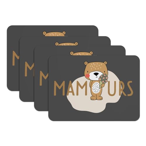 Lot de 4 sets de table caoutchouc grand format Mamours finition noire - 2