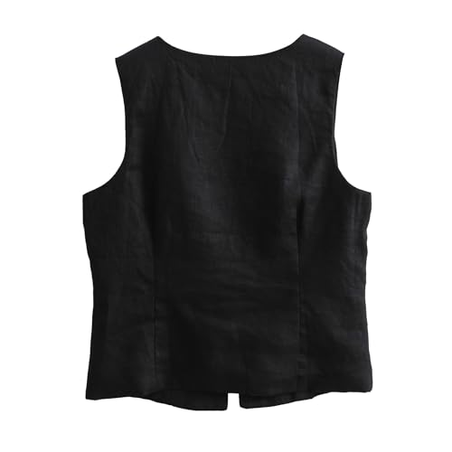 Amazhiyu Women's 100% Linen Summer Tie Front Sleeveless Crop Tops Casual Vest2