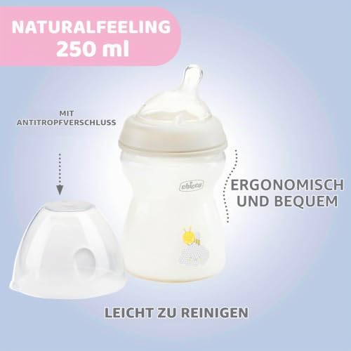 Chicco Natural Feeling Anti-Kolik Babyflasche für 2+ Monate, 250 ml, mit Weichem Silikonsauger und Doppelventil… – Ansicht 5