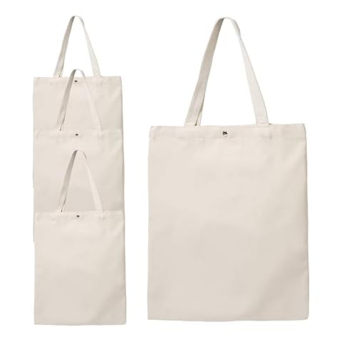 Acoavo Canvas Tote Bags Bulks with Button, 13" × 15", Pack of 4 Sublimation Tote Bags Blanks with Pocket Cover