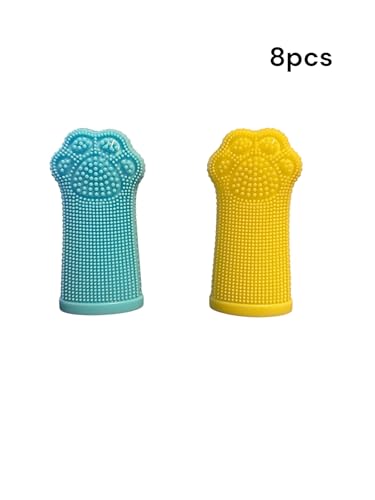 Image of Dog Toothbrush PAW, 360 Tooth Brushing Kit, Cat Toothbrush, Dog Teeth Cleaning, Finger Tooth brush, Dental Care, Small & Large Pets, Toothpaste Not Included (Blue Yellow, 8 Count (pack of 8))