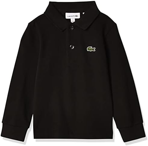 Lacoste Boy Long Sleeve Classic Solid Pique Polo, Black, 1