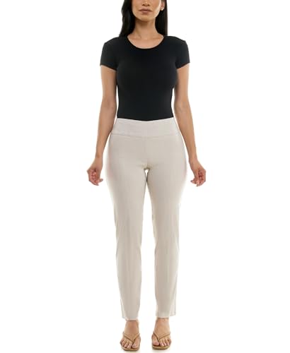 Zac & Rachel Women's Plus Size Millennium Fabric Pull-On Slim Leg Pant, Heathered Cream, 20W