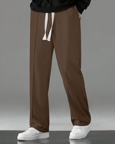 Image of KAJARU Men's Polyester Casual Straight Leg Trousers with Drawstring Waist - Comfortable & Stylish Everyday Wear for Men - Lightweight & Relaxed Fit Pants