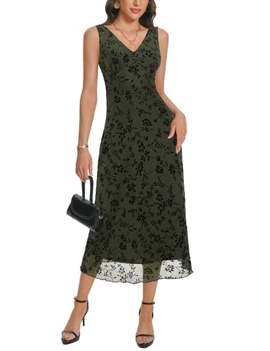 Women's Sexy V Neck Sleeveless Mesh Maxi Dresses Summer Casual Elegant Long Floral Dress Wedding Guest Cocktail Party4