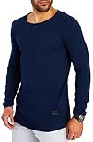 Leif Nelson Herren Pullover Rundhals-Ausschnitt Schwarzer Männer Longsleeve dünner Pulli Sweatshirt Langarmshirt Crew Neck Jungen Hoodie T-Shirt Langarm Oversize LN6302 Dunkel Blau Large