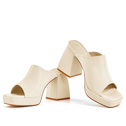 Image of Coutgo Womens Chunky Platform Sandals Slip On Square Toe High Heel Sexy Mules