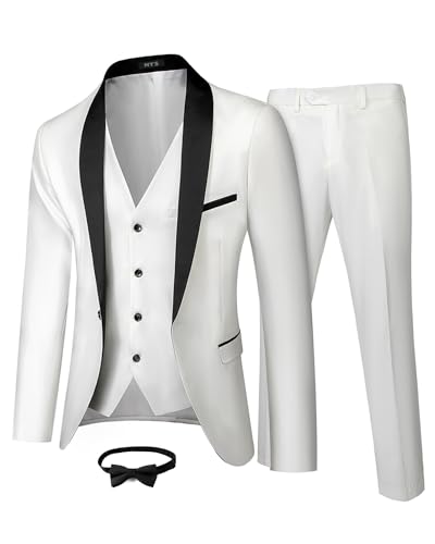 Image of MY'S Mens 3-Piece Suit Shawl Lapel One Button Tuxedo Winter Fabric Slim Fit Premium Dinner Jacket Vest Pants & Tie Set
