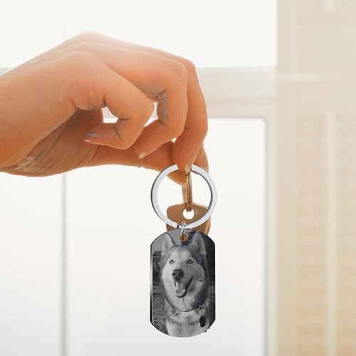 Eletizy Personalisieren Sie den Edelstahl-Schlüsselanhänger mit Fototext, Hochwertiger Edelstahl Dog Tag–Vatertags, Valentinstag, Weihnachten, DIY Gravieren und Drucken Schlüsselring
