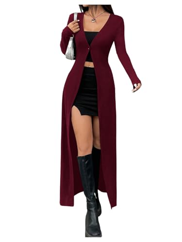 Image of GORGLITTER Women's Goth Long Cardigan Button Up Light Weight Long Sleeve V Neck Fitted Sweater Tops Gothic Clothes