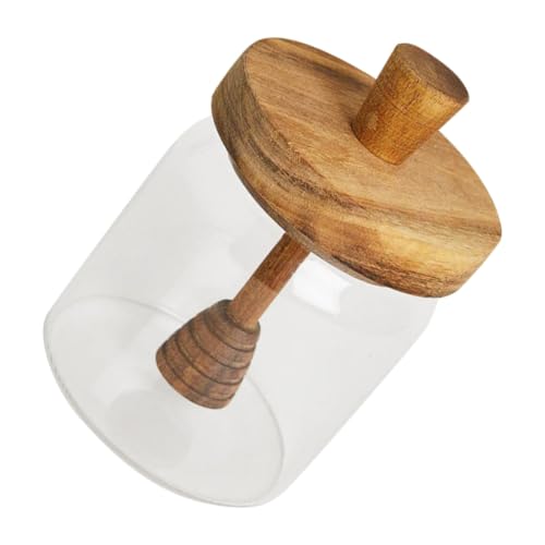 GRIRIW Airtight Glass Honey Jar with Lid Dipper Clear Storage Container for Honey Syrup Sugar and Salt Kitchen Accessory Housewarming Present