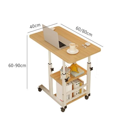 Image of Height Adjustable c Table with Wheels, Small Overbed Tables, End Table with Storage Shelves, Sofa Desk Hospital Laptop Stand Drawing Desk Mobile Couch Snack Side Desks with Tiltable Drawing Board