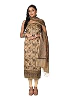 Naveera Women's Banarasi Cotton Salwar Suit Set With Cotton Silk Dupatta Unstitched Dress Material (Beige) (Beige)