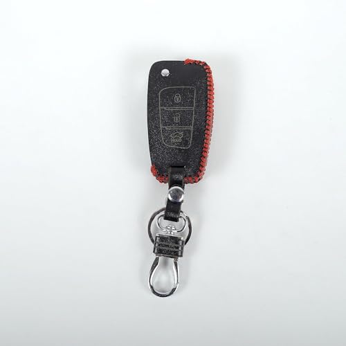 Image of Leather Smart Car Key Cover Case with Metal Hook Keychain for New Verna (Black)