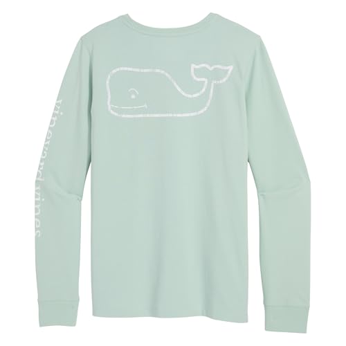vineyard vines Women's Vintage Whale Long-Sleeve Pocket Tee, Aqua Haze, XS