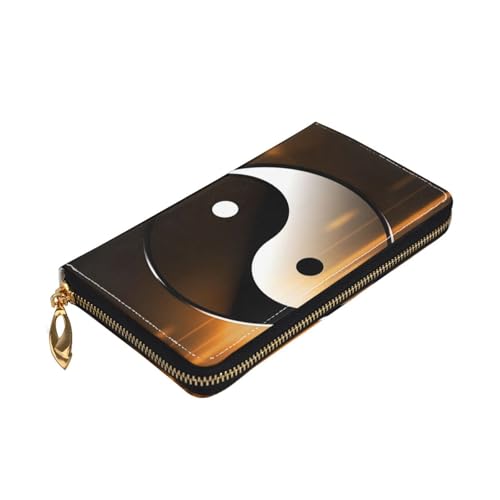 Leather Wallet For Women And Men Sunup Yin Yang Clutch Purse Wristlet Bag Credit Card Holder Wallet3