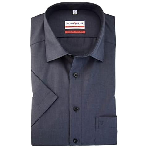 MARVELIS Men's Slim Classic Formal Shirt Black Charcoal - Black - 40 Cover