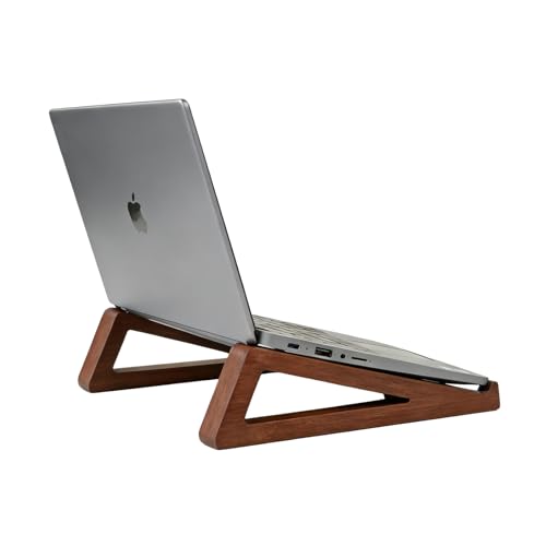 GcwJovialite Bamboo Wooden Laptop Stand Portable Wood Laptop Stand for Desk Tablet with Carry Pouch Compact Travel Laptop Stand with Protective Silicone Pads Suitable for Laptops and Tablets