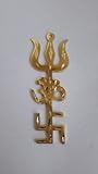 Yash & Co Brass Lord Shiva Tri Shakti Yantra Om Swastik Trishul Religious Navratri Pack of 3