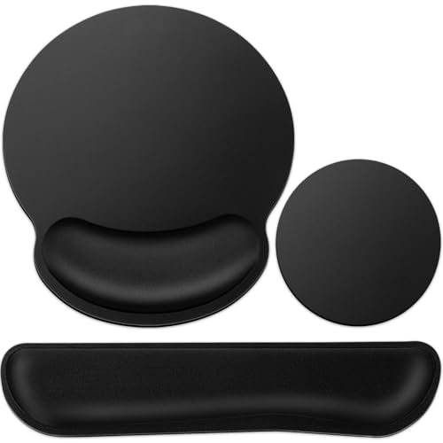 Tapis de Souris Ergonomique 3 en 1 avec Coussin Gel +Repose Poignet Clavier + sous-Verres Antidérapants Mousse Mémoire Accessoires pour Bureau/Gaming/Portable