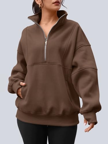Image of AUTOMET Women's Quarter Zip Oversized Sweatshirt Fleece Mock Neck Pullover