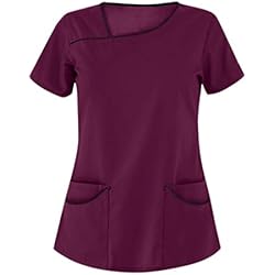 Ropa De Trabajo Artefo Camiseta de Manga Corta Mujer Uniforme de Trabajo Uniformes Tops con Cuello en V y Bolsillo Verano Camisa Slim Color Sólido Blusa Básico Ropa de Trabajo para SPA Cocina Peluquería Salón de Belleza