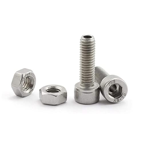 PZRT Lot de 2 vis cylindriques creuses à six pans creux en acier inoxydable 304 pour lampe avec écrou hexagonal M6 x 30 mm Cover