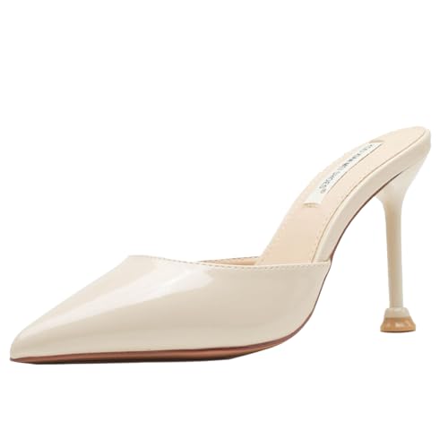 Women's Leather Slip-On Stiletto Mules Fashion Pointed Toe Backless Slip-on Pump Shoes for Parties Prom Dress Sandals