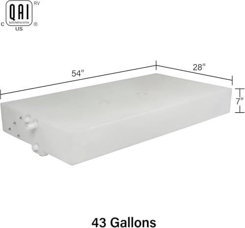 Image of 43 Gallon RV Fresh Water Tank, Potable Water Storage Tank for Drinking, Cooking, Cleaning, Showering, for Campers, Trailers, Motorhomes, RVs, Low-Profile Shape, 54 inch x 28 inch x 7 inch (WT-1377)