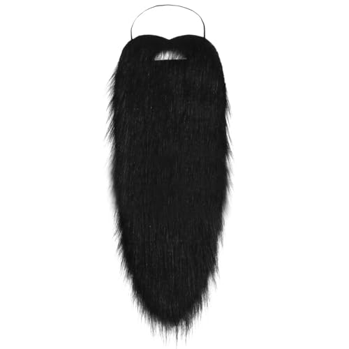 Zkydhbd Bigote largo para disfraz de anciano, bigote de Papá Noel, para disfraz de Halloween, bigote de Papá Noel, barbas largas, Barba negra de 60 cm, Talla única
