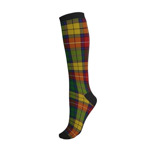 Old Scotsman Clan Buchanan Tartan Plaid Compression Socks, Suitable For Both Men And Women - Perfect For Running, Grooming, Hiking, Flying, And Traveling2