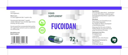 Hepatica Fucoidan Blasentang 500mg 120 Vegane Kapseln, Laborgeprüft , Hochdosiert, Nicht GVO & Glutenfrei